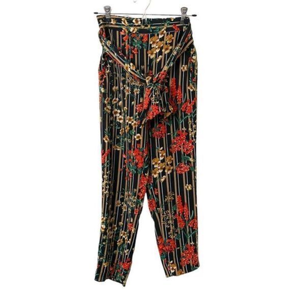 ZARA Floral Trousers with Bow Belt Sz XS‎ - Picture 3 of 6